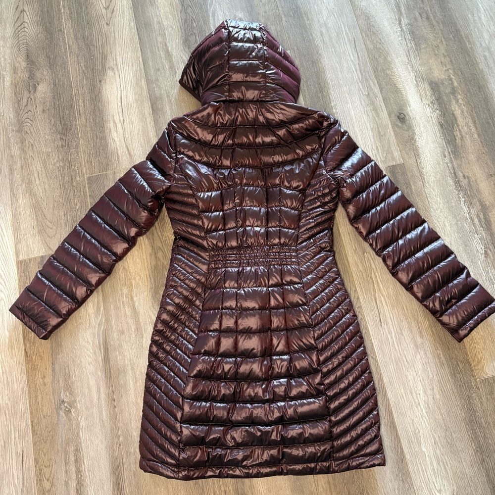 Calvin Klein Long Puffer Coat Winter Jacket Maroon XS - Picture 2 of 3